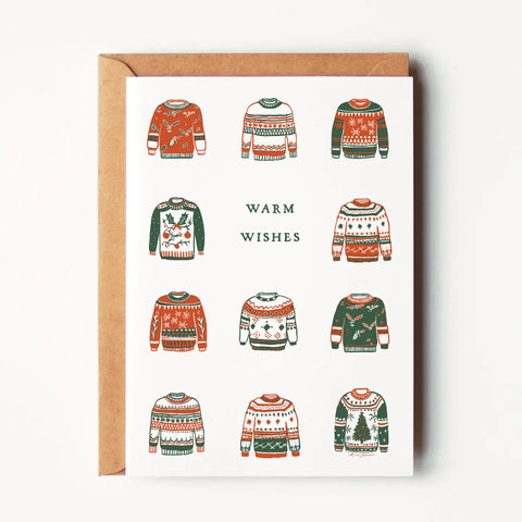 Warm Wishes Holiday Sweater Drawings Greeting Card by Kaari + Co