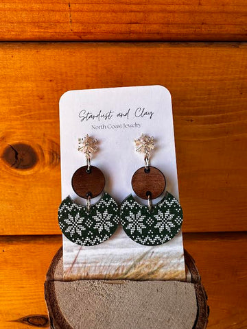 Holiday Snowflake Circle Wood Earrings by Stardust & Clay