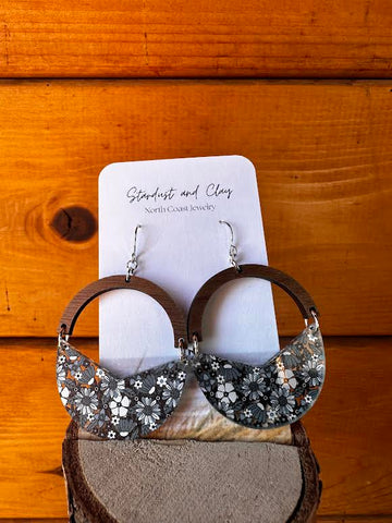 Teal Floral Wood + Resin Earrings by Stardust & Clay