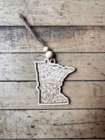 Framed Minnesota Ornament with Holly Berries - Handmade by Hammero