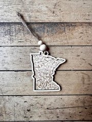 Framed Minnesota Ornament with Holly Berries - Handmade by Hammero