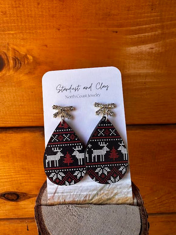 Holiday Reindeer Wood Teardrop Earrings by Stardust & Clay