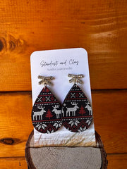Holiday Reindeer Wood Teardrop Earrings by Stardust & Clay