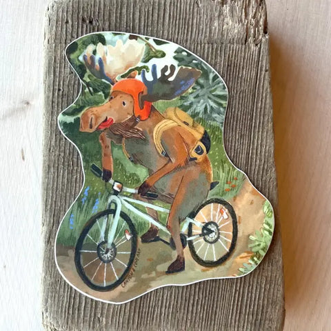 "Mountain Biking Moose" Sticker by Canyon & Cove
