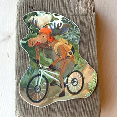 "Mountain Biking Moose" Sticker by Canyon & Cove
