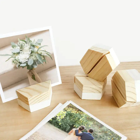 "White Dipped Hexagon" Photo Holder by Wooden Objects