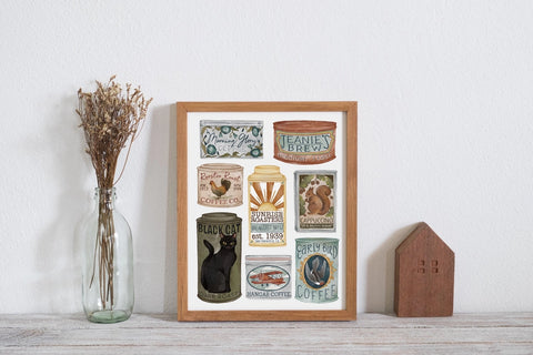 "Vintage Coffee Tins" Print by Fox & Fables