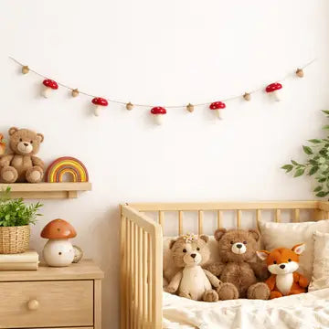 Mushroom and Acorn Felt Garland by Ganapati