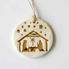 Gold Leaf Nativity Ornament by Prodigal Pottery