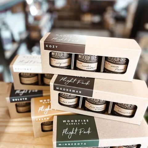 Holiday Flight Pack Gift Set - 3 Mini Amber Candles by Woodfire Candle Co.