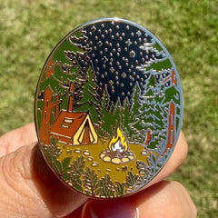 "Camping Night" Campfire Forest Landscape Lapel Enamel Pin by Plant Scouts