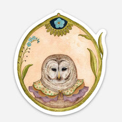 Owl of Forget-Me-Nots Sticker by Polanshek of the Hills