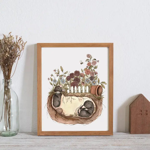 "Moles Under the Mum Garden" Burrow Series Print by Fox & Fables
