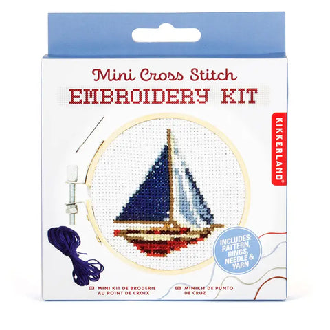 'Sailboat' Mini Cross Stitch Embroidery Kit by Huckleberry by Kikkerland