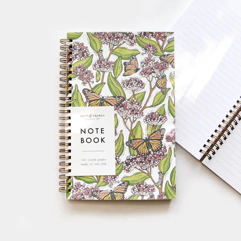 Monarchs + Milkweed Spiral Bound Notebook