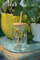 Minnesota Wildflowers Glass Cup w/ Bamboo Straw + Lid
