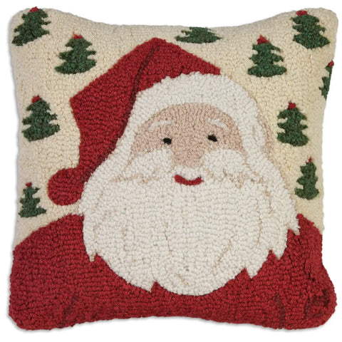 Jolly Ole Santa -  Hand-Hooked Wool Pillow- Chandler 4 Corners