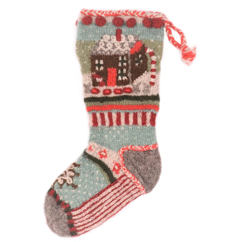 Gingerbread House Design Wool Knit Christmas Stocking