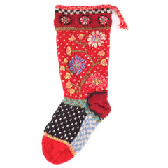 Flora Wool Knit Christmas Stocking Red by Lost Horizons Knitwear