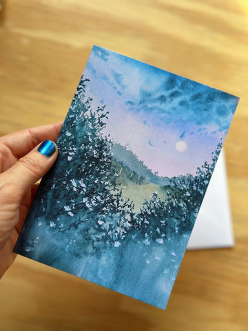 "Moonlit Garden" Greeting Card by Katie Bromme Watercolor