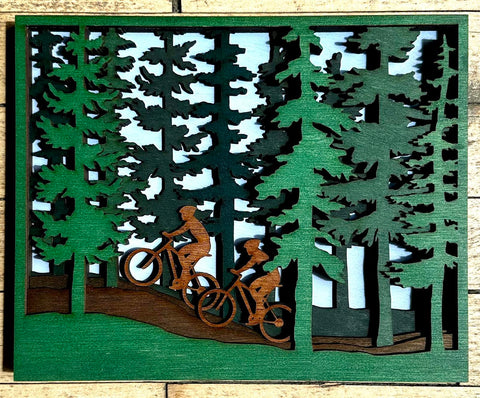 “Bikers” - Layered Wood Shadow Box Art by Knit & Nailed