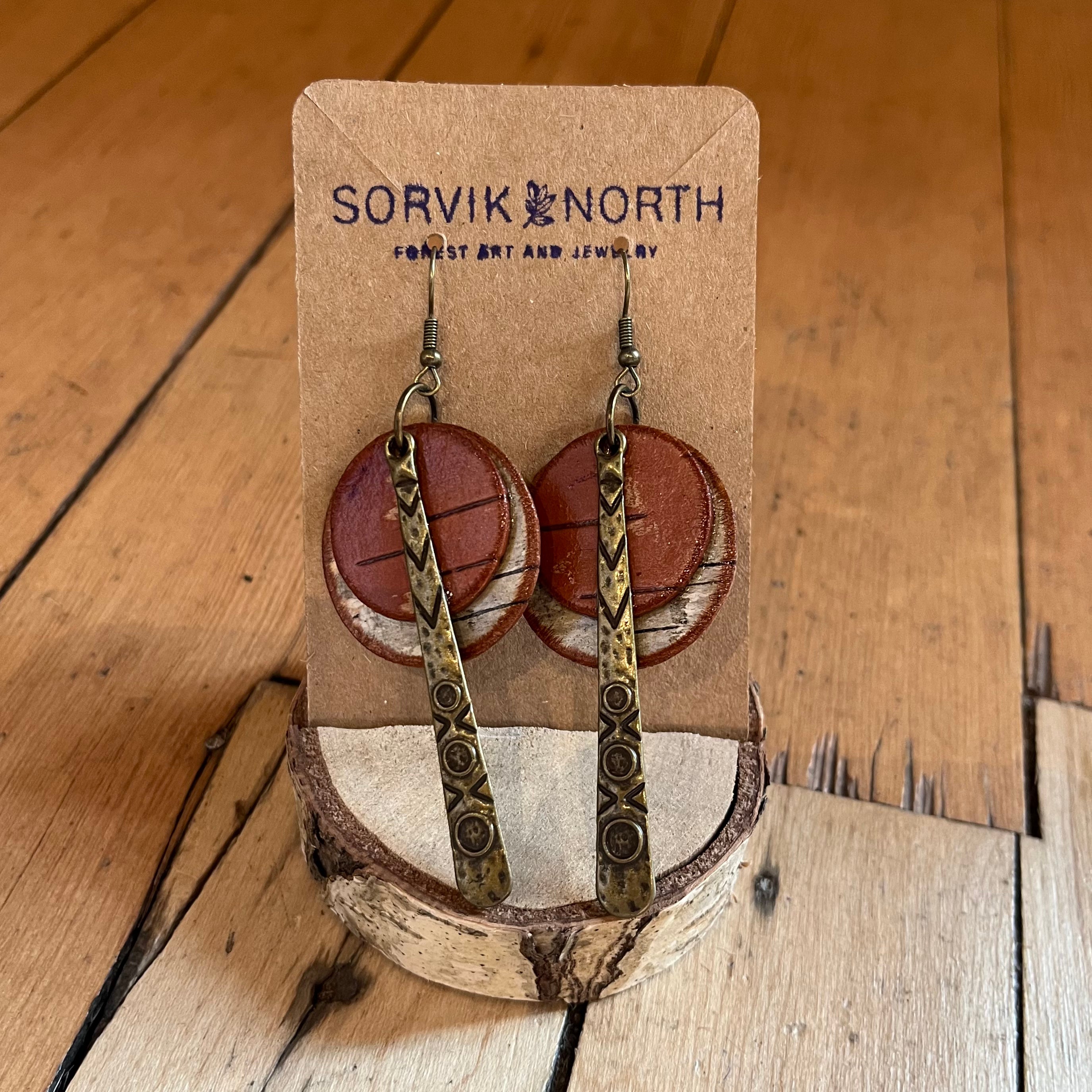 Circle Birch Bark & Bronze Earrings