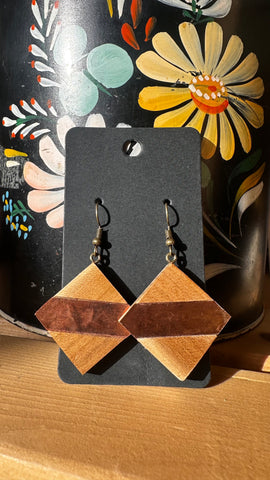 “Copper & Oak Wood Square” Hammered Copper Earrings by Dälarnia Designs