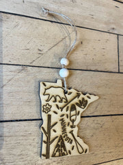 ”Bear Graphics - Light Design” Minnesota Ornament - Handmade by Hammero