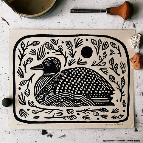 “Loon” Block Print by Land & She Studio
