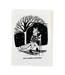 "Northwoods Greetings" Fox Snowshoeing Card by Schaefer Design Co