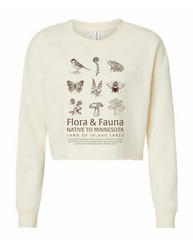 Flora and Fauna with North & Shore Logo - Women's Lightweight Crop Crew Pullover