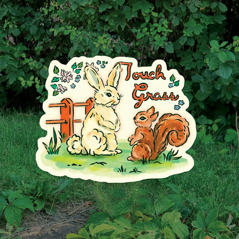 "Touch Grass" Bunny + Squirrel Sticker by Everyday Antonia Mae