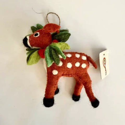 Felt Deer Wearing a Wreath - Ornament by The Winding Road