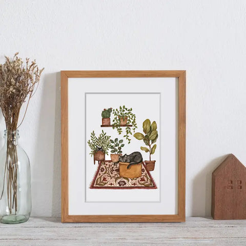 "Cat & Plants" Print by Fox & Fables