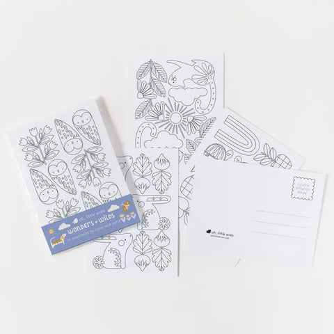 "Wonders + Wilds Coloring Postcards - Set of 14" by Oh, Little Wren