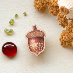 Floral Acorn Wooden Pin by Polanshek of the Hills