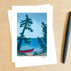 "Red Canoe" Greeting Card by Nan Onkka