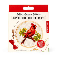 'Cardinal' Mini Cross Stitch Embroidery Kit by Kikkerland