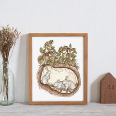 "Rabbits Under the Raspberries" Burrow Series Print by Fox & Fables