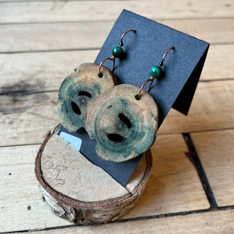 Spalted Wood with Maladrite Bead Earrings