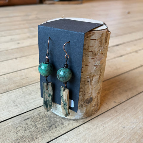 Spalted Wood with Glass Bead Earrings