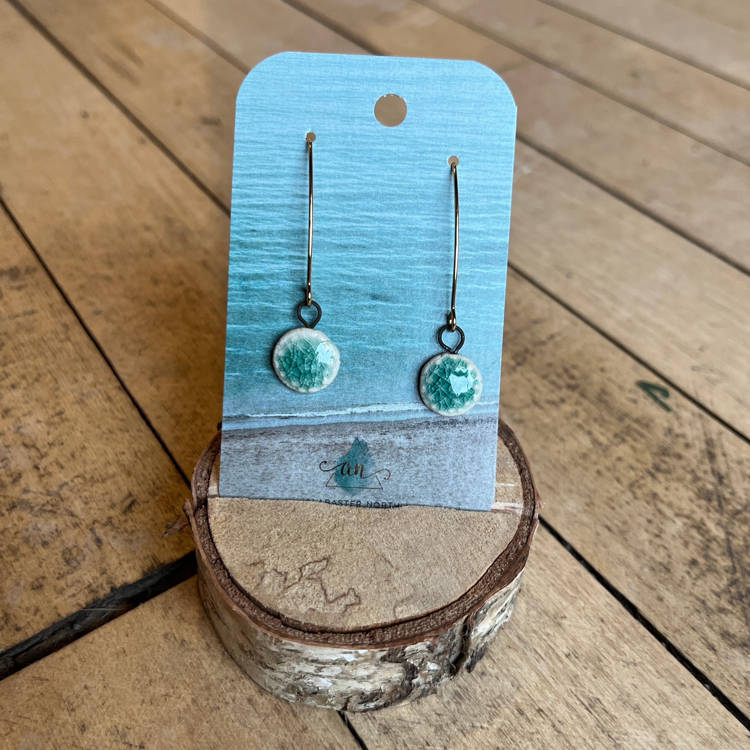 Small Blue and White Crackle Dangle Earrings